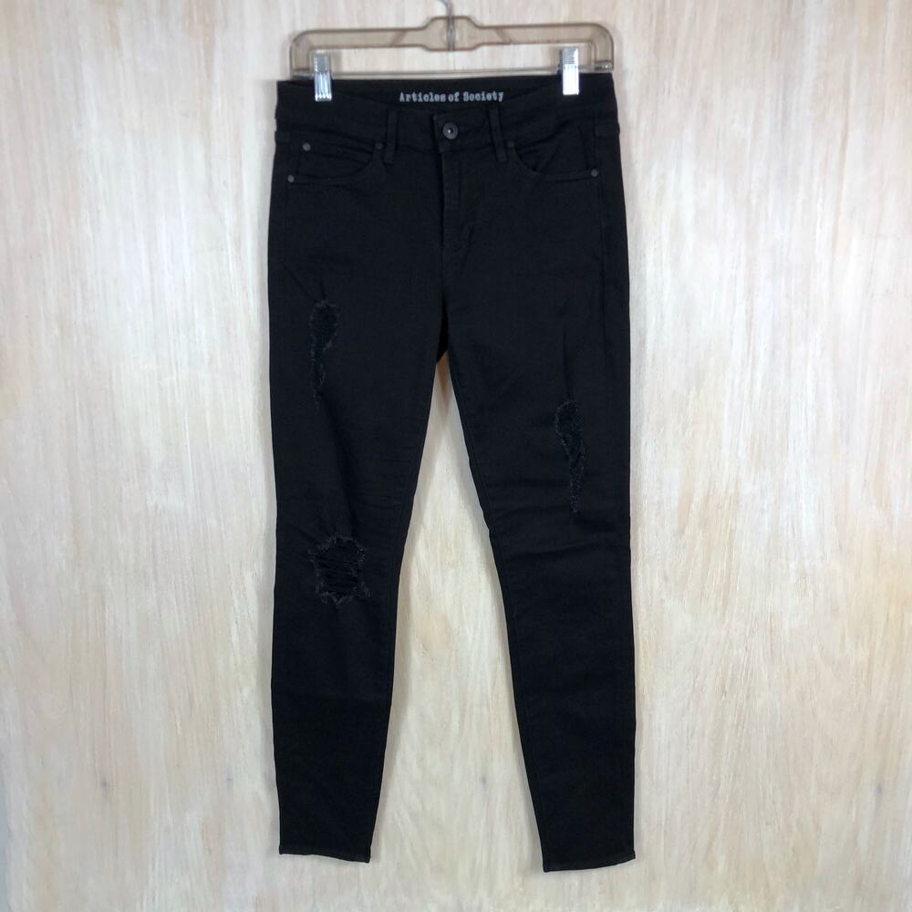 Articles Of Society Black Mid Rise Distressed Casual Skinny Edgy Denim Jeans 28